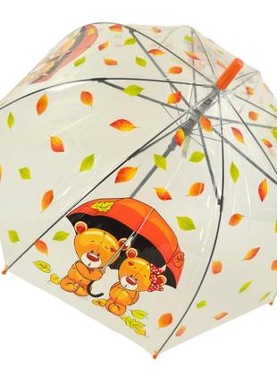 Дитяча прозора парасолька тростина напівавтомат rain proof з ведмедиками4 фото