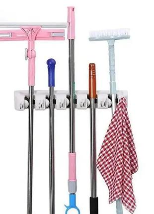 Держатель для швабры с крючками broom holder7 фото