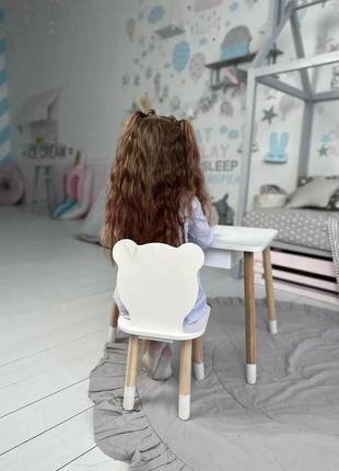 Детский столик со стульчиком мишка и ящиком для карандашей и раскрасок (белый)4 фото