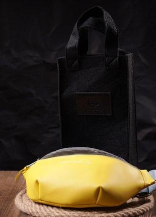 Кожаная сумка бананка желто-голубая на пояс 7167609 фото