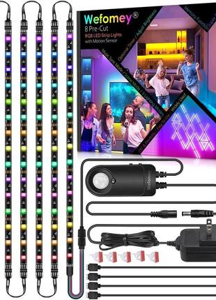 Комплект rgb-подсветки под шкафом, 8 шт., светодиодная лента с датчиком движения 12 в с пультом дистанционного