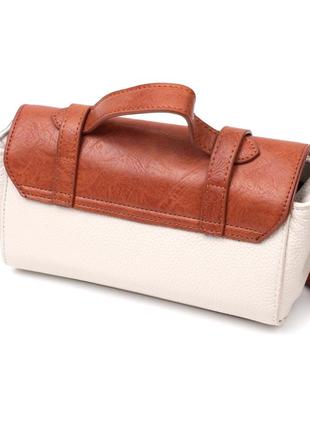 Сумка сумочка багет кожаная стильная двухцветная рыжая белая 7223502 фото