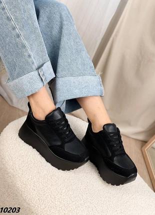 Кросівки матеріал еко-шкіра + еко-замша колір чорний