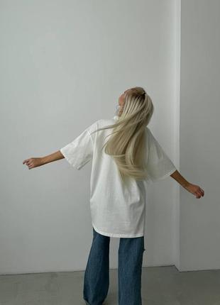 Стильна жіноча бавовняна подовжена футболка оверсайз з принтом губками6 фото