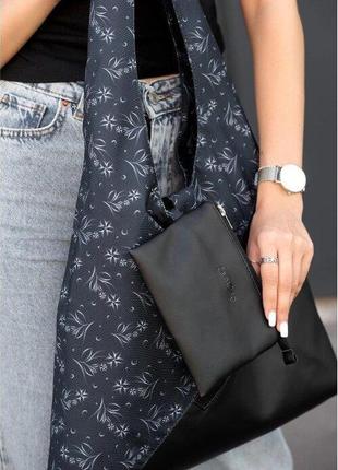 Жіноча сумка велика на плече хобо стильна чорна принт малюнок 7532007029 фото