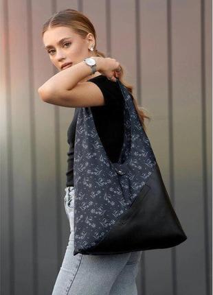 Жіноча сумка велика на плече хобо стильна чорна принт малюнок 7532007025 фото