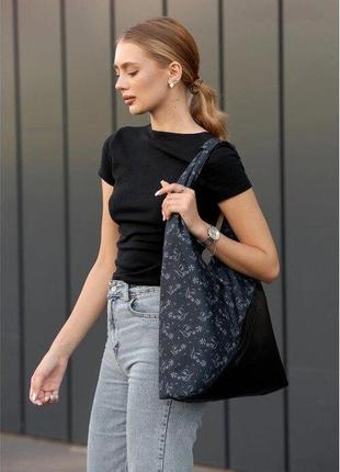 Жіноча сумка велика на плече хобо стильна чорна принт малюнок 7532007021 фото