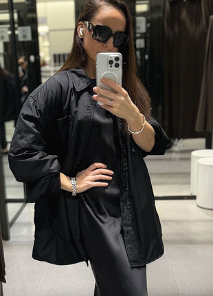 Утепленная куртка-рубашка из непромокаемой ткани оверсайз zara