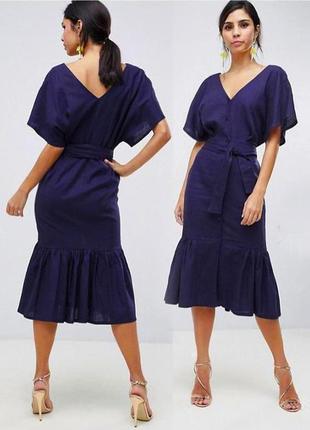 Розпродаж  сукня міді натуральна asos на гудзиках з баскою по подолу2 фото