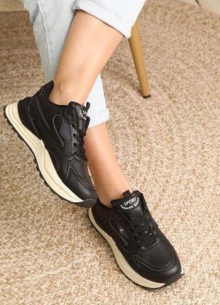 Кросівки жіночі чорні класичні повсякденні демісезонні осінь весна екошкіра 36-41