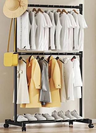Вешалка-стойка для одежды на колесиках (80×42×180см), yx9112 / напольная стойка для одежды в прихожую