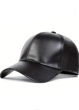 Бейсболка кожаная чёрная / чорна