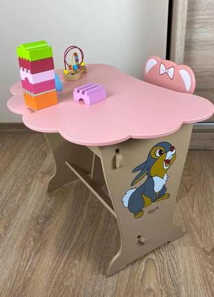 Детский письменный столик и стульчик крышка облачко (розовый) заяц
