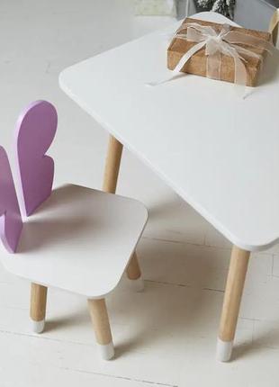 Детский прямоугольный столик (белый) и стульчик бабочка (фиолетовая)2 фото