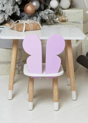 Детский прямоугольный столик (белый) и стульчик бабочка (фиолетовая)3 фото