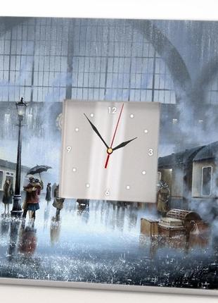 Годинник картина «дощовий осінній вокзал» арт прикраса інтер'єру спальні, будинку, кімнати, дачі