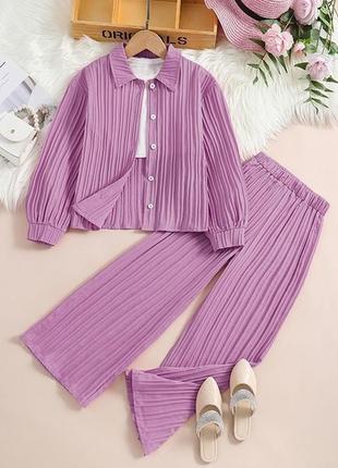 Костюм для дівчинки стильний шифоновий фіолет 10457, розмір 160