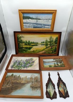 Картина маслом пейзаж леса природа сирень на холсте картона тысячелистника