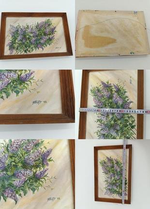 Картина маслом пейзаж леса природа сирень на холсте картона тысячелистника