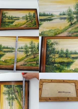 Картина маслом пейзаж леса природа сирень на холсте картона тысячелистника