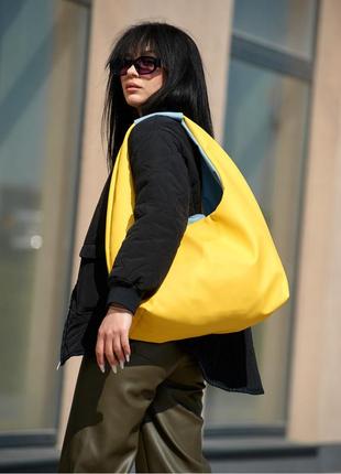 Желтая голубая сумка хобо большая на плечо стильная кожаная эко 753300128