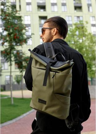 Рюкзак хаки мужской для ноутбука спортивный дорожный кожаный эко 724320628m