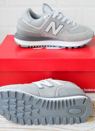 Женские кроссовки new balance 574, натуральная замша + текстиль, нью белансы серые весна, осень деми