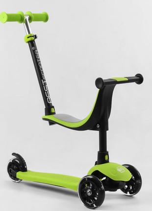 Детский самокат best scooter pl-315. сидение, родительская ручка, 3 pu колеса с подсветкой. зеленый2 фото