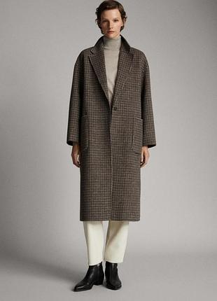 Шерстяное пальто клетка в стиле оверсайз massimo dutti /10676/