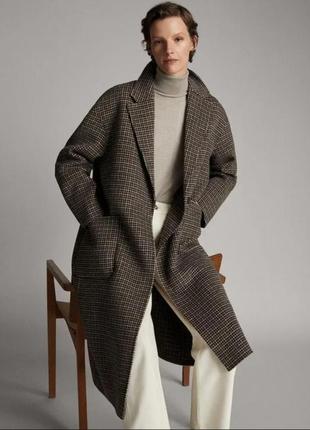 Шерстяное пальто клетка в стиле оверсайз massimo dutti /10676/