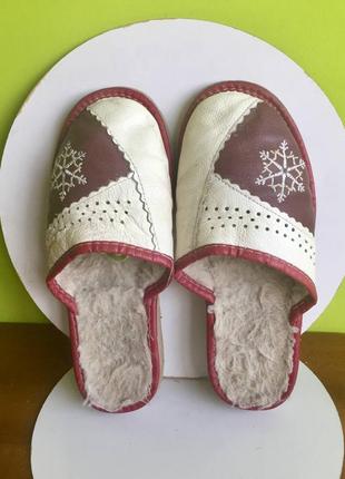 Капці жіночі шкіряні на хутрі/ овчина