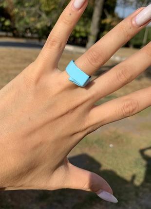 Голубая широкая кольца в геометрическом стиле3 фото