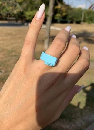 Голубая широкая кольца в геометрическом стиле4 фото