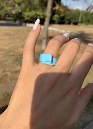Голубая широкая кольца в геометрическом стиле2 фото