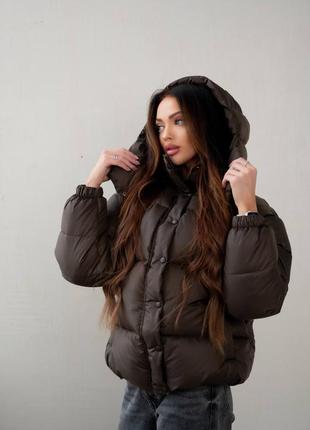 Теплый дутый пуховик с капюшоном оверсайз, объемный зимний пуховик на экопухе до -25°, пуховик на зиму, dh