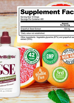 Nutribiotic, веганський екстракт насіння грейпфрута gse, рідкий концентрат, 118 мл (4 рідк. унції)