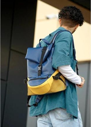 Рюкзак жовто-синій чоловічий стильний спортивний повсякденний для ноутбука еко шкіра 727151116rm9 фото