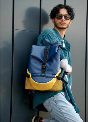 Рюкзак жовто-синій чоловічий стильний спортивний повсякденний для ноутбука еко шкіра 727151116rm10 фото