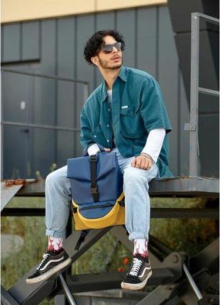Рюкзак жовто-синій чоловічий стильний спортивний повсякденний для ноутбука еко шкіра 727151116rm8 фото