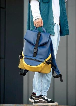 Рюкзак жовто-синій чоловічий стильний спортивний повсякденний для ноутбука еко шкіра 727151116rm7 фото