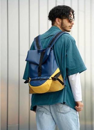 Рюкзак жовто-синій чоловічий стильний спортивний повсякденний для ноутбука еко шкіра 727151116rm1 фото