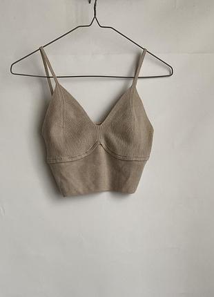 Топ zara базовий вʼязаний топ в рубчик вкорочений короткий