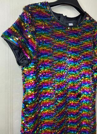 Яркое праздничное платье в пайетках для девочки 11 лет 146 см tu kids