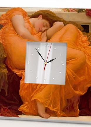 Стильний годинник "палаючий червень" картина фредеріка лейтона, декор в спальню будинку, прикраса по