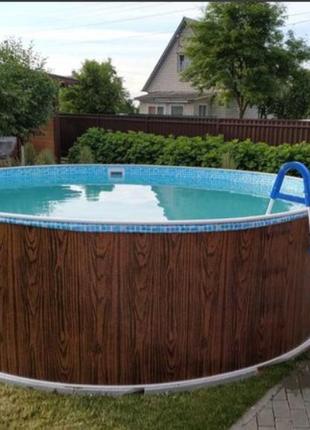 Каркасний басейн azuro wood 402 dl (4,6 х 1,2 м) пісочний фільтр, плівка блакитна7 фото