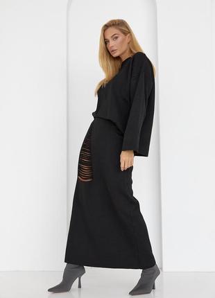 Женский юбочный костюм с с оригинальным декором - черный цвет, l (есть размеры)2 фото