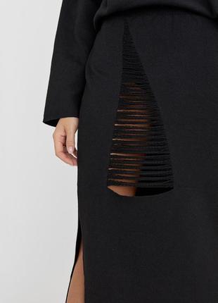Женский юбочный костюм с с оригинальным декором - черный цвет, l (есть размеры)4 фото