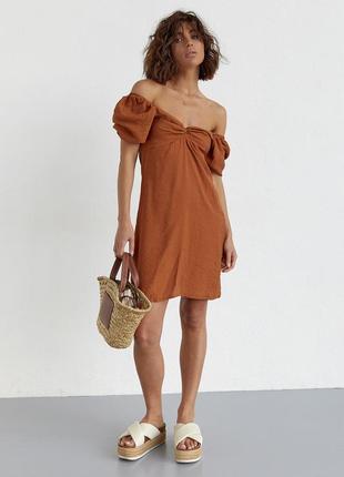 Платье мини с рукавами-фонариками sobe - светло-коричневый цвет, s (есть размеры)6 фото