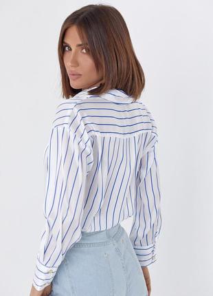 Шелковая блуза на пуговицах в полоску - синий цвет, m (есть размеры)2 фото