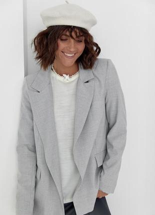 Классический женский пиджак без застежки - светло-серый цвет, m (есть размеры)7 фото